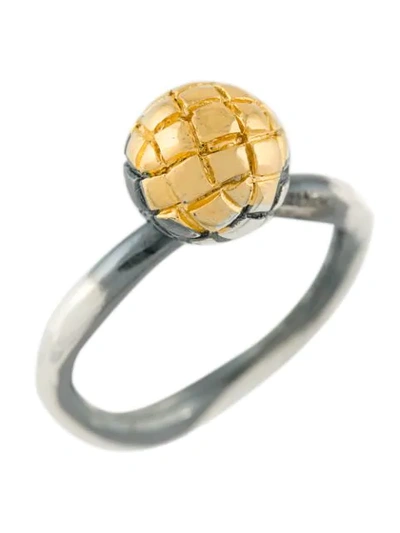 Shop Bottega Veneta Intrecciato Weave Engraved Ring In Metallic