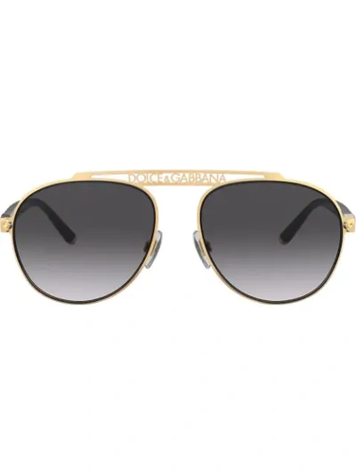 Shop Dolce & Gabbana Engraved Logo Aviator Sunglasses In Gold