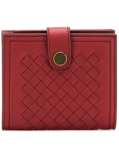 Shop Bottega Veneta Mini French Wallet In Intrecciato In Red