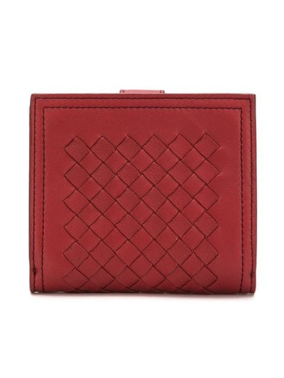 Shop Bottega Veneta Mini French Wallet In Intrecciato In Red