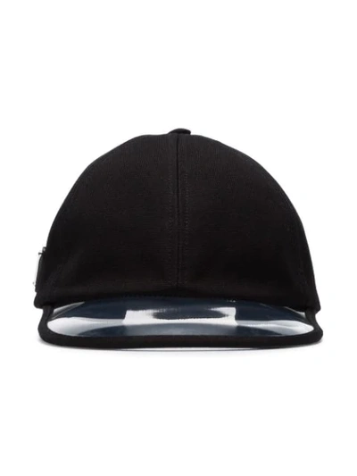 Shop Prada Pvc Brim Logo Cap In Black