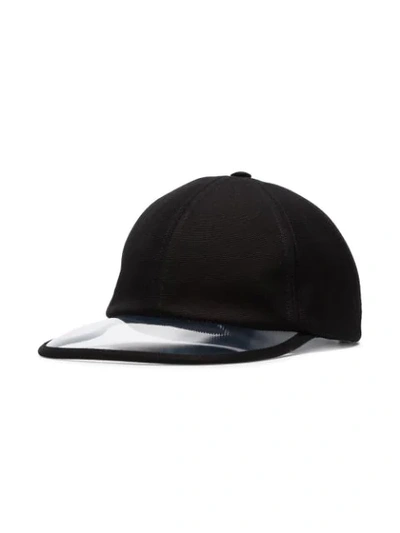 Shop Prada Pvc Brim Logo Cap In Black