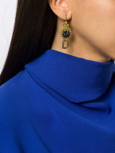 Shop Dolce & Gabbana Crystal-embellished Logo Pendant Earrings In Gold