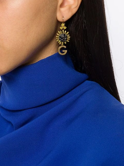 Shop Dolce & Gabbana Crystal-embellished Logo Pendant Earrings In Gold