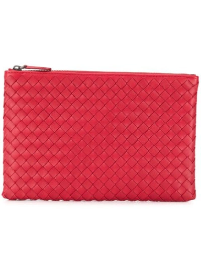 Shop Bottega Veneta Woven Leather Pouch In Red