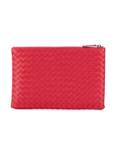 Shop Bottega Veneta Woven Leather Pouch In Red