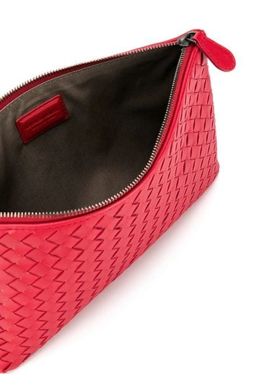 Shop Bottega Veneta Woven Leather Pouch In Red