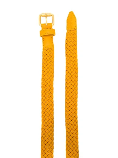 Shop Bottega Veneta Intrecciato Leather Belt In Yellow