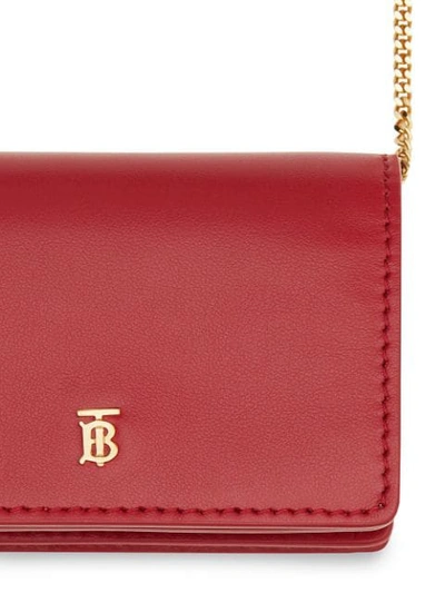 Shop Burberry Leather Card Case With Detachable Strap In Red