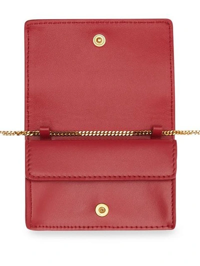 Shop Burberry Leather Card Case With Detachable Strap In Red