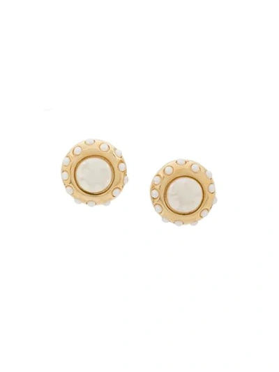 Pre-owned Givenchy 1980's Faux Pearl Earrings In Gold
