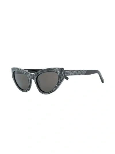 Shop Saint Laurent 215 Grace Embellished Cat-eye Sunglasses In Black