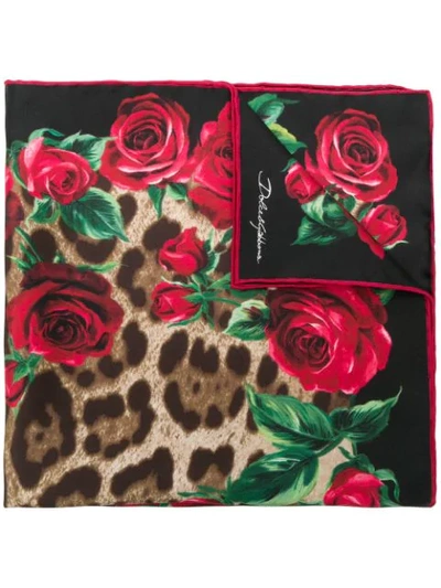 Shop Dolce & Gabbana Leopard Rose Print Square Scarf In Brown