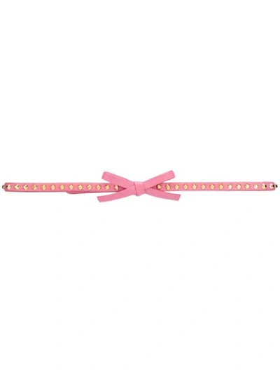 Shop Prada Studded Bow Belt In Pink