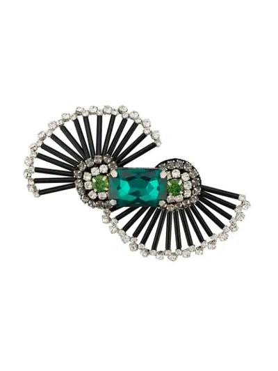 Shop Rochas Crystal Embellished Brooch In Black