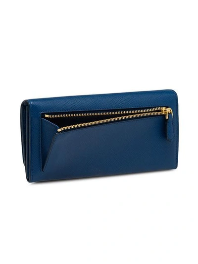 Shop Prada Saffiano Wallet In Blue