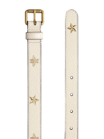 Shop Gucci Belt With Bees And Stars Print In White