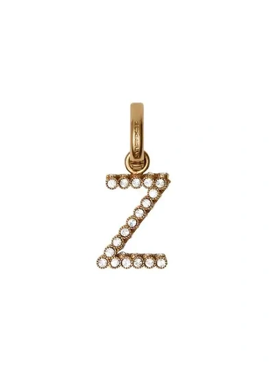 Shop Burberry Crystal ‘z' Alphabet Charm In Gold