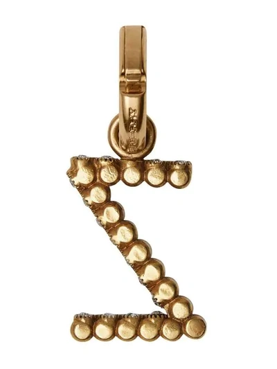 Shop Burberry Crystal ‘z' Alphabet Charm In Gold