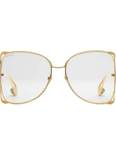Shop Gucci Oversized Butterfly Sunglasses In Metallic