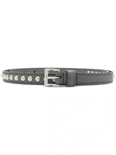 Shop Prada Stud Detail Belt In Grey