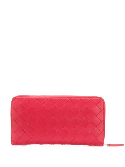 Shop Bottega Veneta Intrecciato Weave Continental Purse In Red