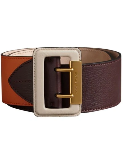 Shop Burberry Colour Block Grainy Leather Belt In Red