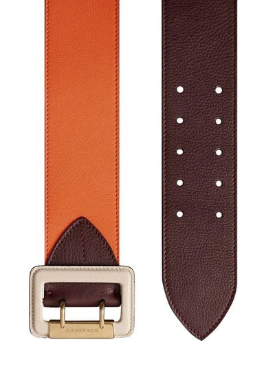 Shop Burberry Colour Block Grainy Leather Belt In Red