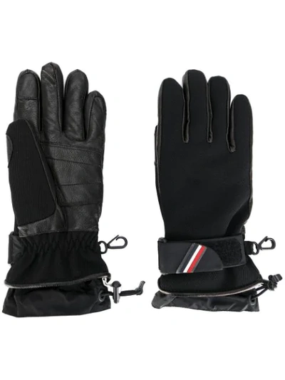 Shop Moncler Padded Logo Plaque Gloves In 999 Black