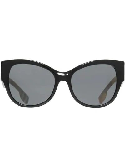 Shop Burberry Vintage Check Detail Butterfly Frame Sunglasses In Black