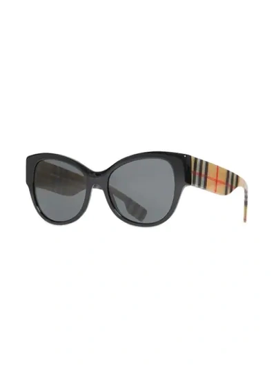 Shop Burberry Vintage Check Detail Butterfly Frame Sunglasses In Black