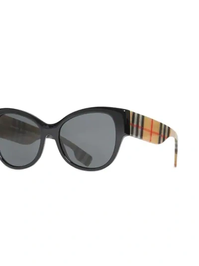 Shop Burberry Vintage Check Detail Butterfly Frame Sunglasses In Black