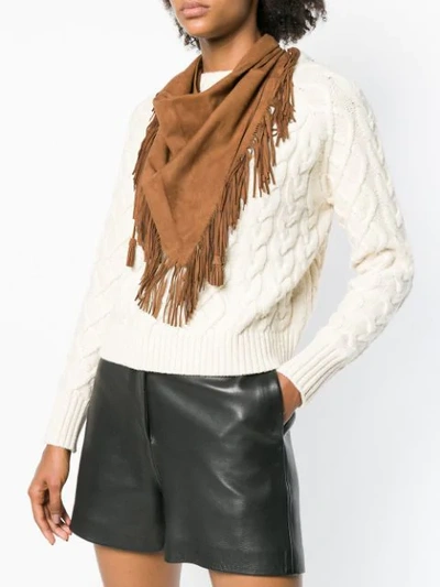 Shop Saint Laurent Frill Scarf In Brown