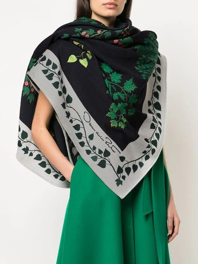 Shop Oscar De La Renta Botanical Branches Embroidery Scarf In Blue