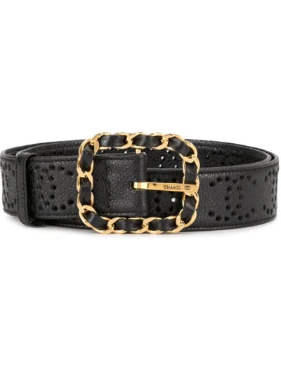 Pre-owned Chanel 1990s Cc Logos Chain Buckle Belt In Black