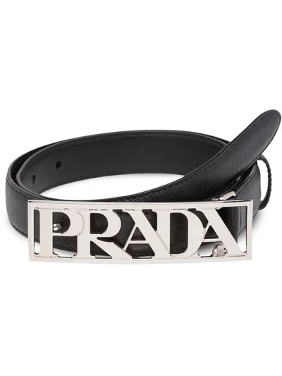 Shop Prada Logo-buckle Adjustable Belt In Black