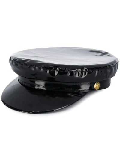 Shop Manokhi Faux Leather Officer Hat In Black