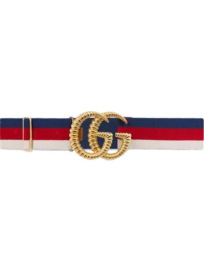 Shop Gucci Web Elastic Belt With Torchon Double G Buckle In Red