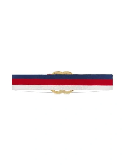 Shop Gucci Web Elastic Belt With Torchon Double G Buckle In Red