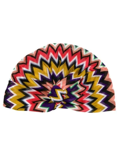 Shop Missoni Geometric Pattern Turban In Purple