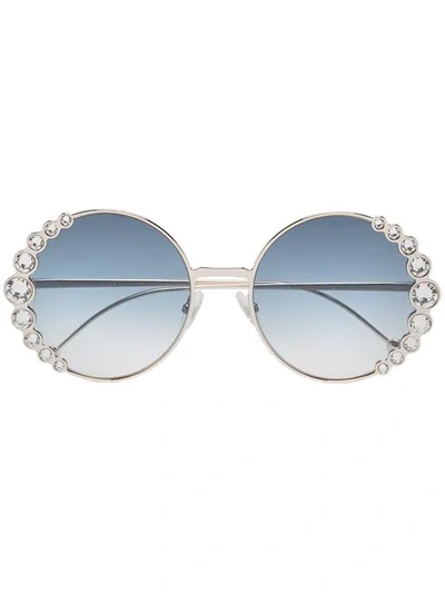 Shop Fendi Blue 58 Round Metallic Sunglasses