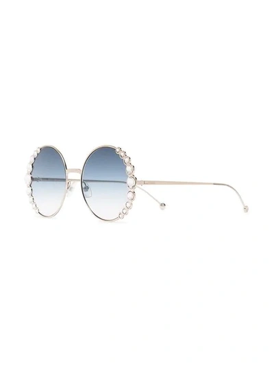 Shop Fendi Blue 58 Round Metallic Sunglasses