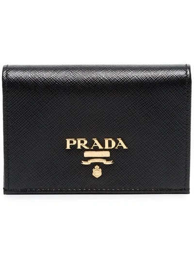 Shop Prada Logo Foldover Cardholder Wallet - Black