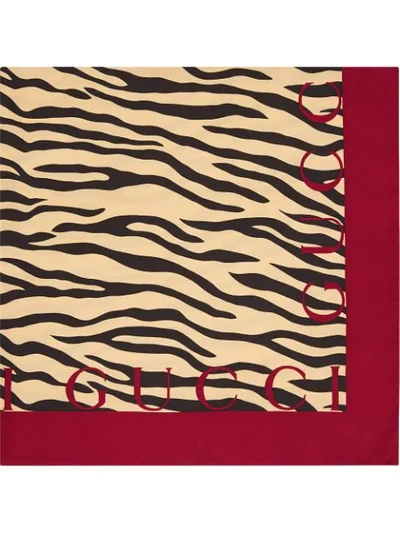 Shop Gucci Silk Scarf With Tiger Print In Multicolour