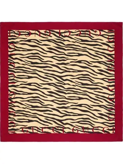 Shop Gucci Silk Scarf With Tiger Print In Multicolour