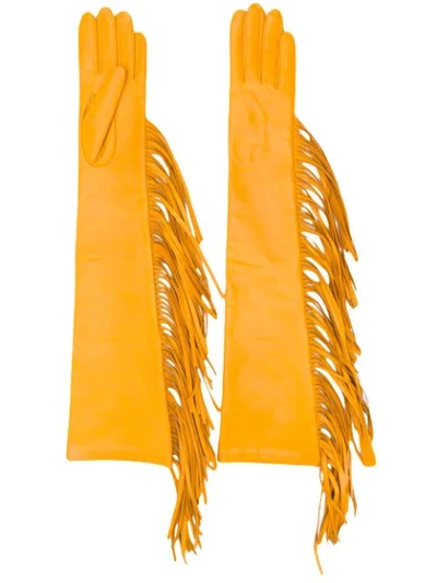 Shop Manokhi Long Fringed Gloves In Yellow