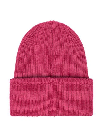 Shop Moncler Pink Logo Wool Beanie