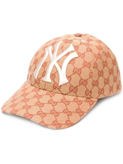 Shop Gucci Baseball Hat With Ny Yankees Patch In 8300 Gg Beige