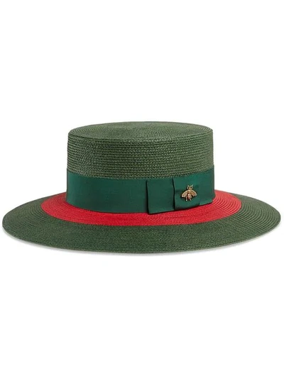 Shop Gucci Green And Red Ribbon Stripe Hat