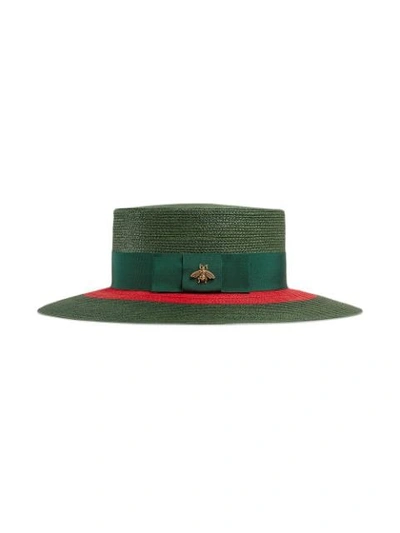 Shop Gucci Green And Red Ribbon Stripe Hat